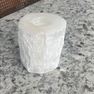 Roost Selenite Natural  Crystal Candle Holder Round Votive Tea Light Holder 4"